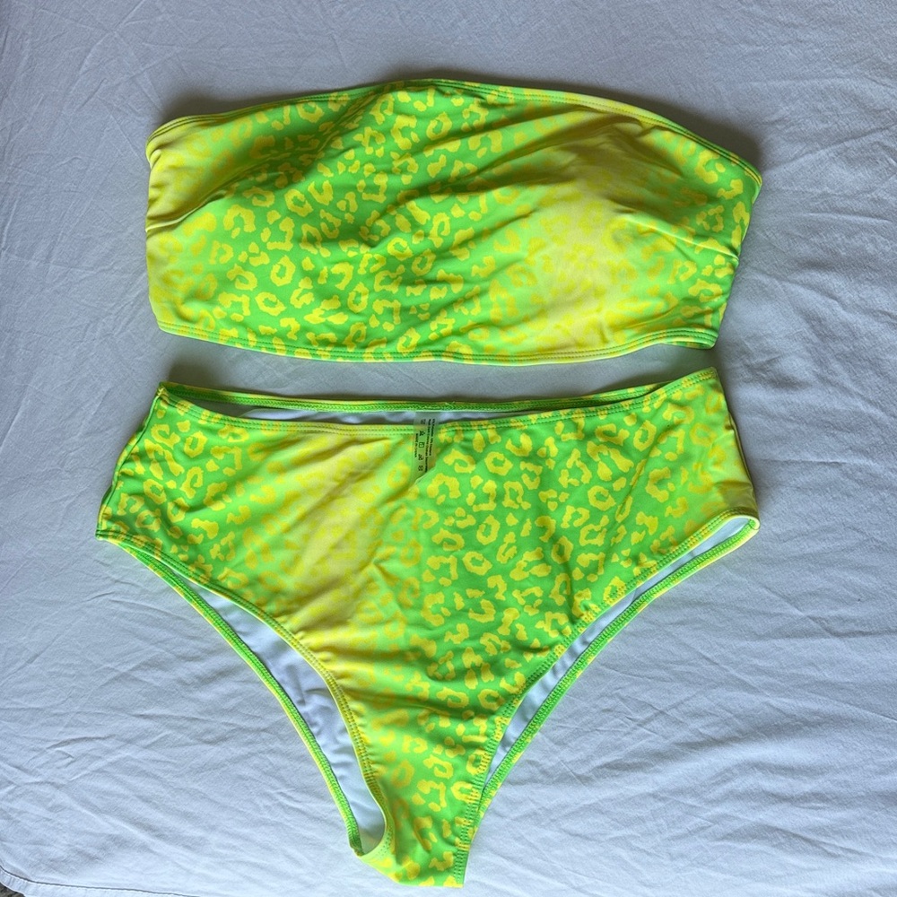 Neon Green and Yellow Leopard Print Bikini plus 2XL swimsuit 2 piece